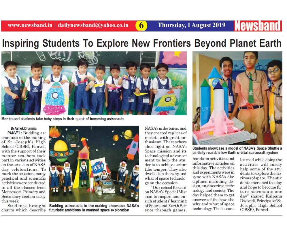 Nasa Day was featured in Newsband - Ryan International School, Panvel